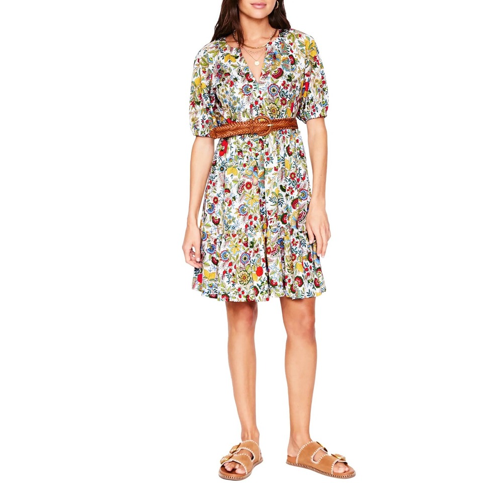 Boden Piper Short Jersey Dress Floral Fruit Print V-Neck Tiered US L SKU59